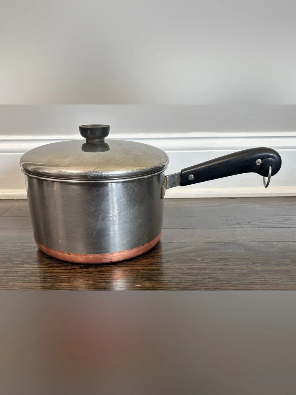 Revere Ware 3 Qt Sauce Pan Pot W/ Lid Pre-1968 Copper Bottom Double Ring